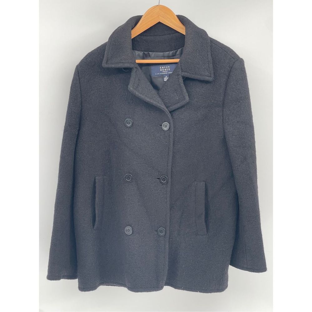 Crazy Horse Liz Claiborne Pea Coat‎ Wool Women 12 Bladk Double Breasted